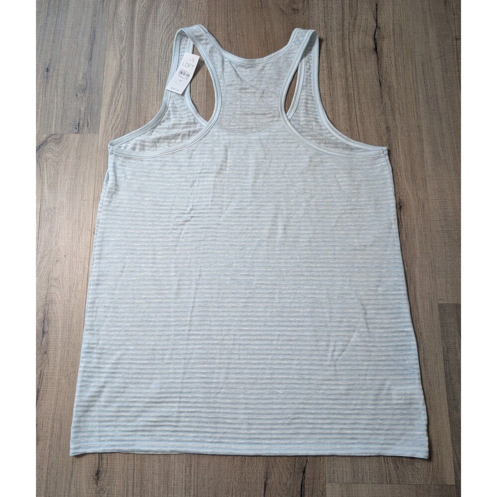 NWT Ann Taylor LOFT Size M Racerback Tank Top Stripes Linen Blend Sheer $29.50 - Picture 3 of 8